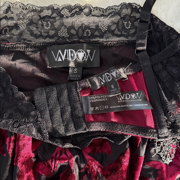 Widow by Dolls Kill Burgundy Black Lace Corset Top Skirt Set Romantic Coquette S - Picture 5 of 6
